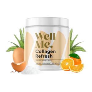 WellMe Collagen Refresh powder in a glass.