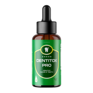 Dentitox Pro bottle with natural ingredients for oral health.