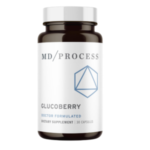 GlucoBerry bottle with natural ingredients for blood sugar support.