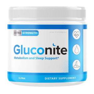Gluconite bottle with natural ingredients for blood sugar and sleep support.
