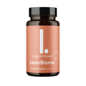 LeanBiome bottle with ingredients for gut health and weight management.