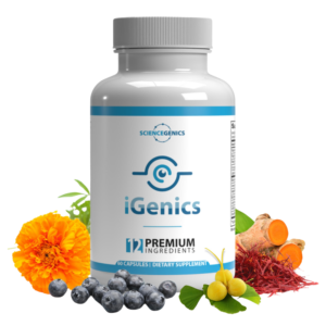 iGenics bottle with natural ingredients for eye health.