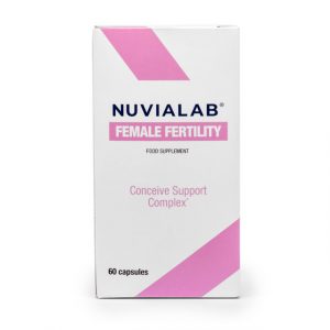 NuviaLab Female Fertility supplement bottle with natural ingredients for women's reproductive health