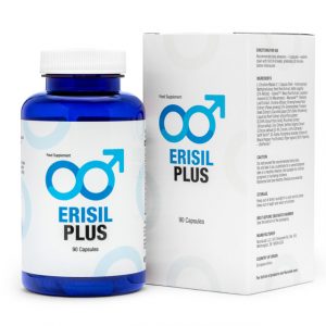 Bottle of Erisil Plus supplement capsules for male sexual health and fertility support