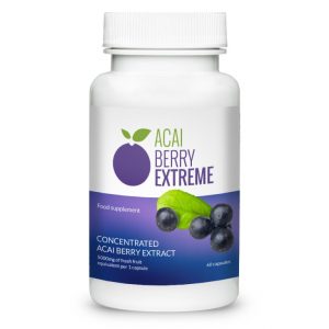 Bottle of Acai Berry Extreme supplement capsules for weight management and energy support