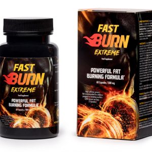 Bottle of Fast Burn Extreme supplement capsules for enhanced fat metabolism and athletic performance