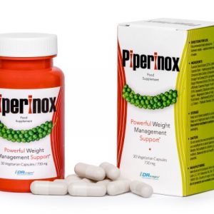 Bottle of Piperinox supplement capsules featuring BioPerine® for natural weight management support