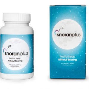 "Bottle of Snoran Plus supplement capsules for natural sleep quality and anti-snoring support"